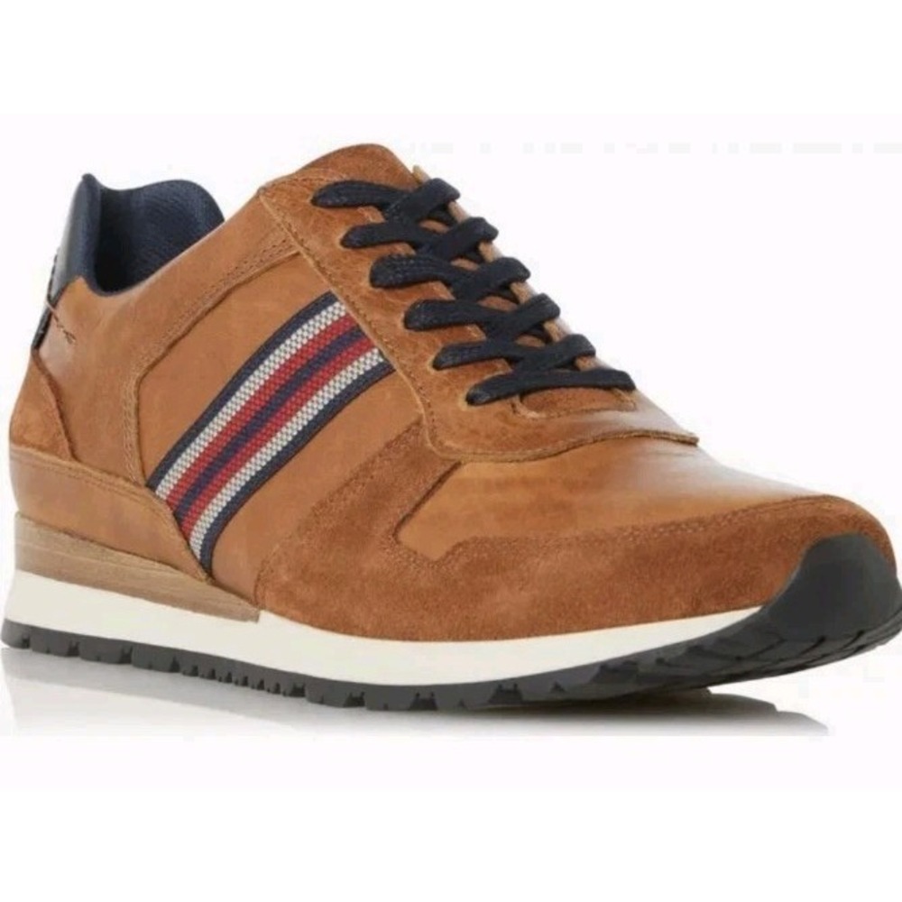 Dune London Tomer Brown Leather &‎ Suede Sneaker Men's Sz 44 US 11 Casual Preppy